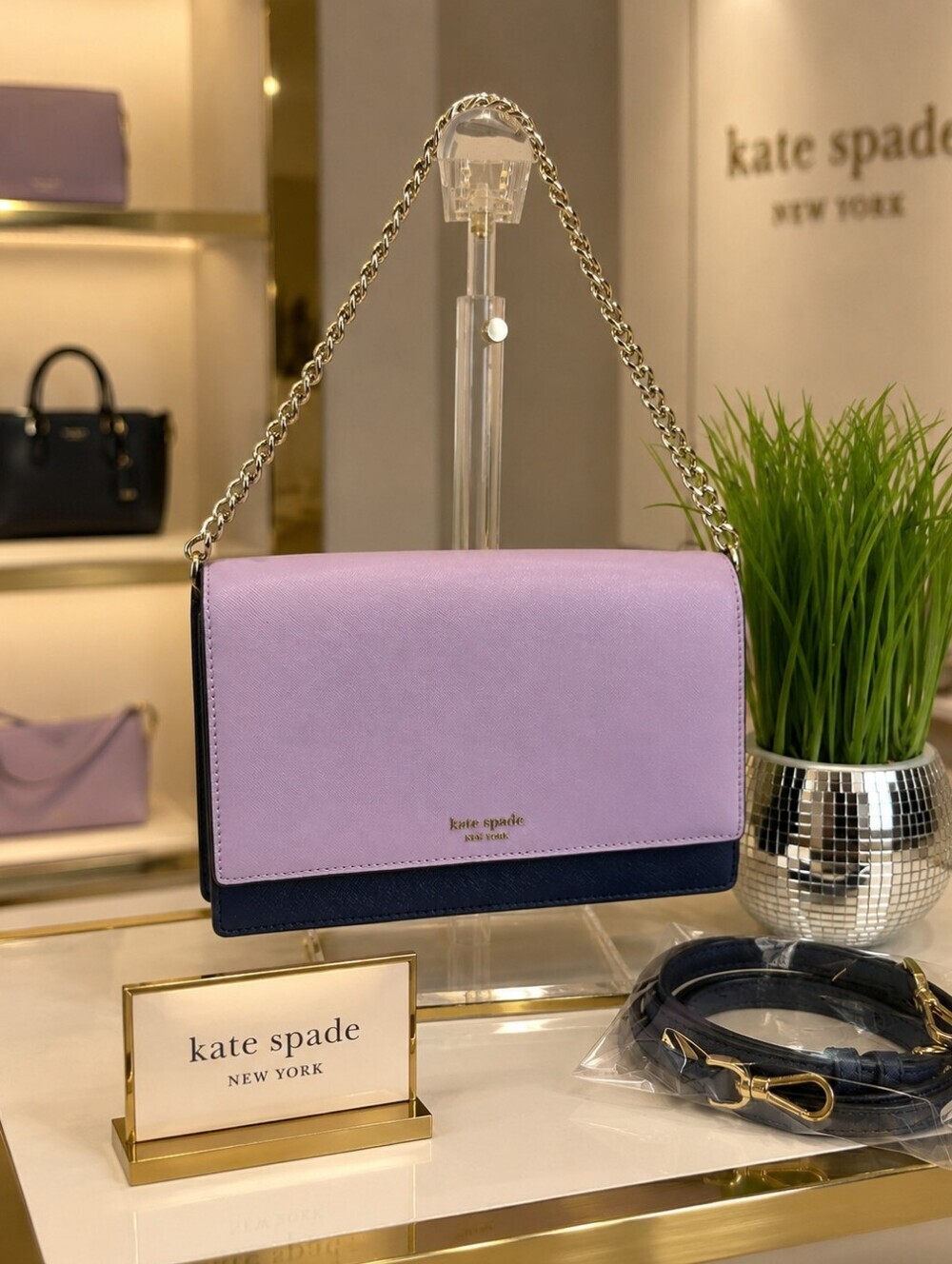 Kate Spade New York Blockcolor Lavender White & Navy Shoulder Crossbody Bag